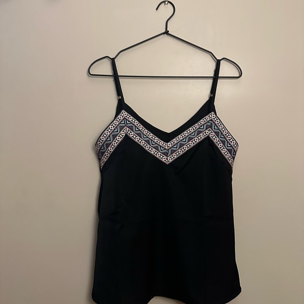 Shein V Neck Strappy Embroidery Tank Too